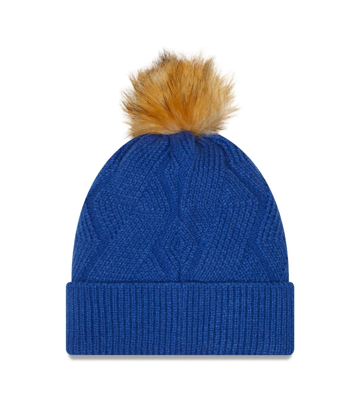 Shop New Era Women's  Royal Chicago Cubs Snowy Cuffed Knit Hat With Pom