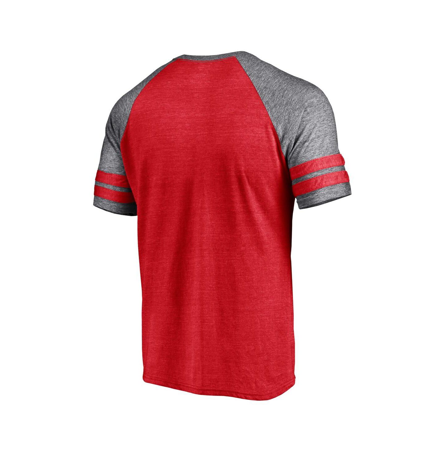 Мужская футболка Fanatics Heather Red Minnesota Twins Utility Two-Stripe Raglan Tri-Blend — фото 4