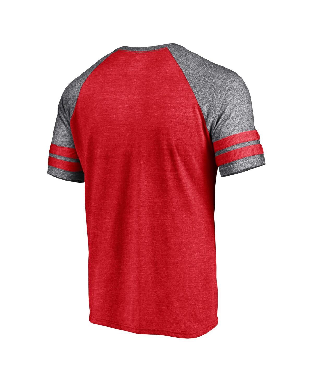 Fanatics Branded Heather Red Minnesota Twins Utility Two-stripe Raglan Tri-blend T-shirt In Heather Red