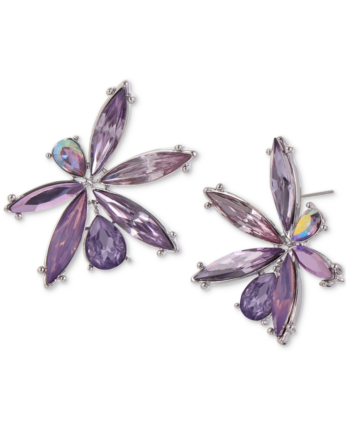 Inc International Concepts Silver-tone Mixed Stone Fan Statement Stud Earrings, Created For Macy's In Purple