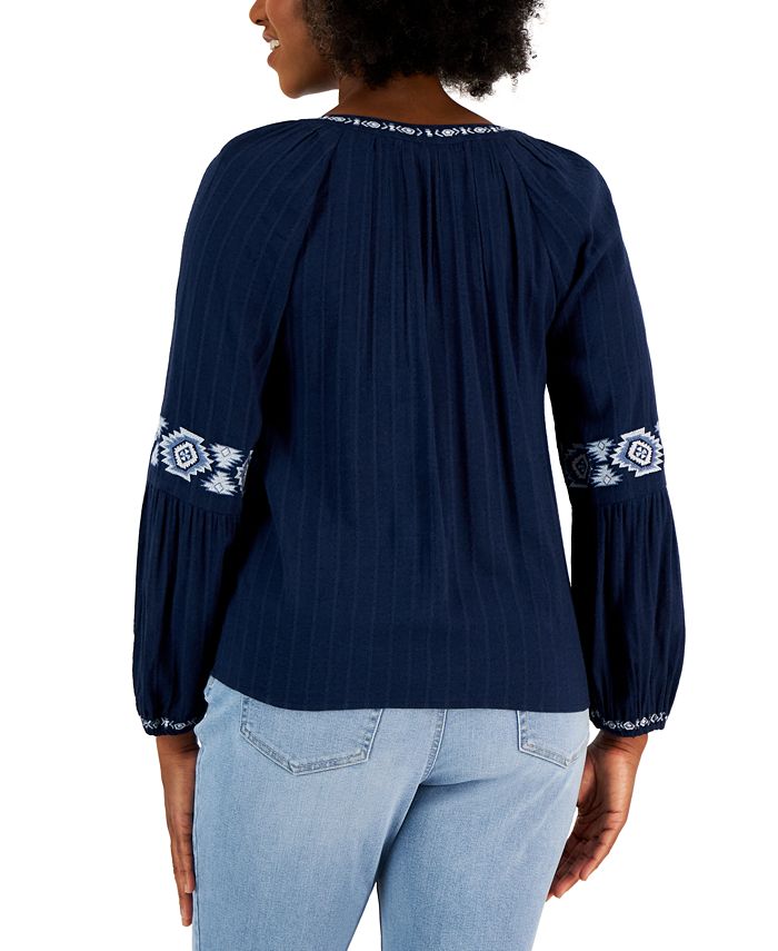 Style & Co Women's Drapey TasselTie Peasant Blouse, Created for Macy's