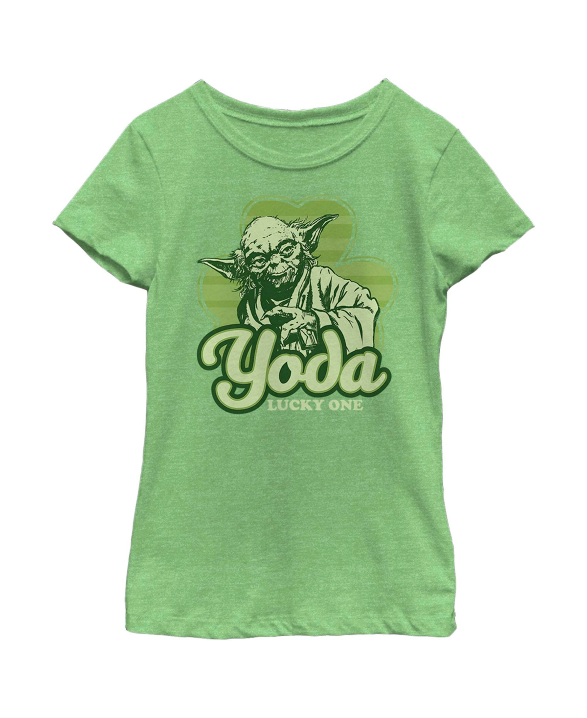 Disney Lucasfilm Girl's Star Wars St. Patrick's Day Yoda Lucky One Child T-shirt In Green Apple