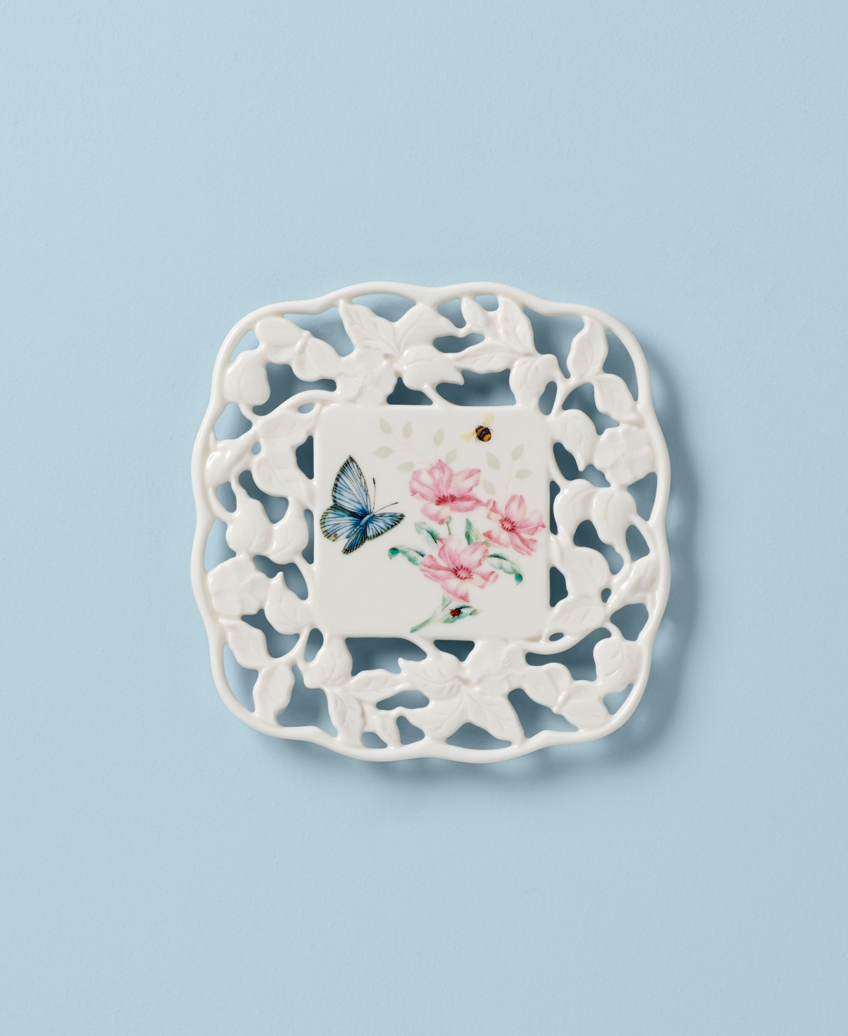 Lenox Butterfly Meadow Kitchen Carved Trivet, Exclusively at Macy's - White With Multi-color Botanical Design