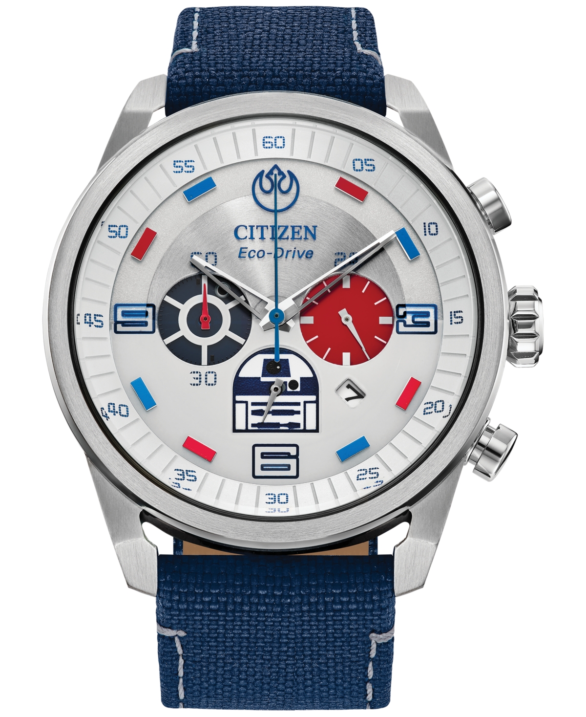 Citizen Eco-drive Men's Chronograph Star Wars R2-d2 Blue Nylon Strap Watch 45mm