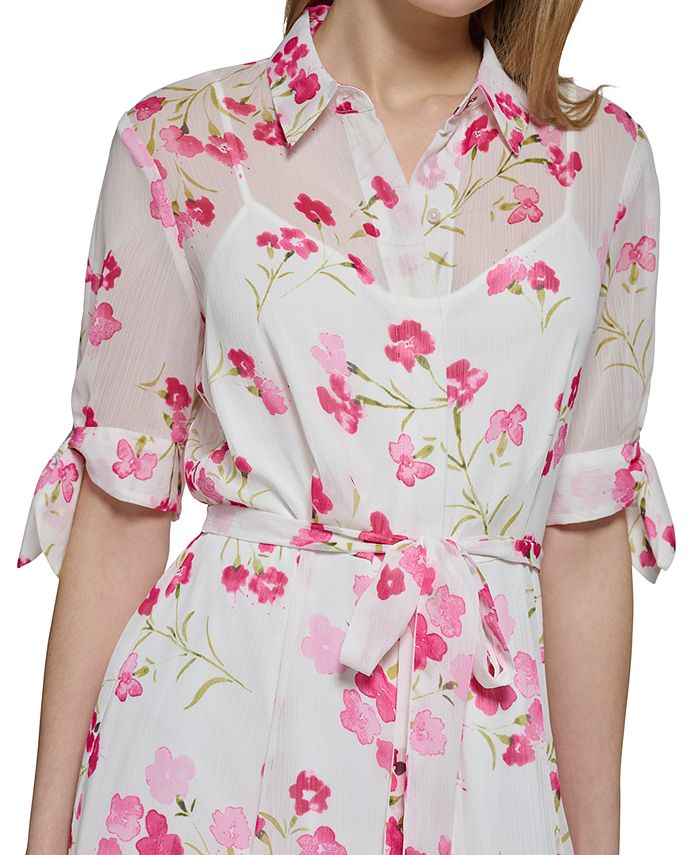 Calvin Klein Petite Tie-Sleeve Belted Midi Shirt Dress & Reviews - Dresses  - Petites - Macy's
