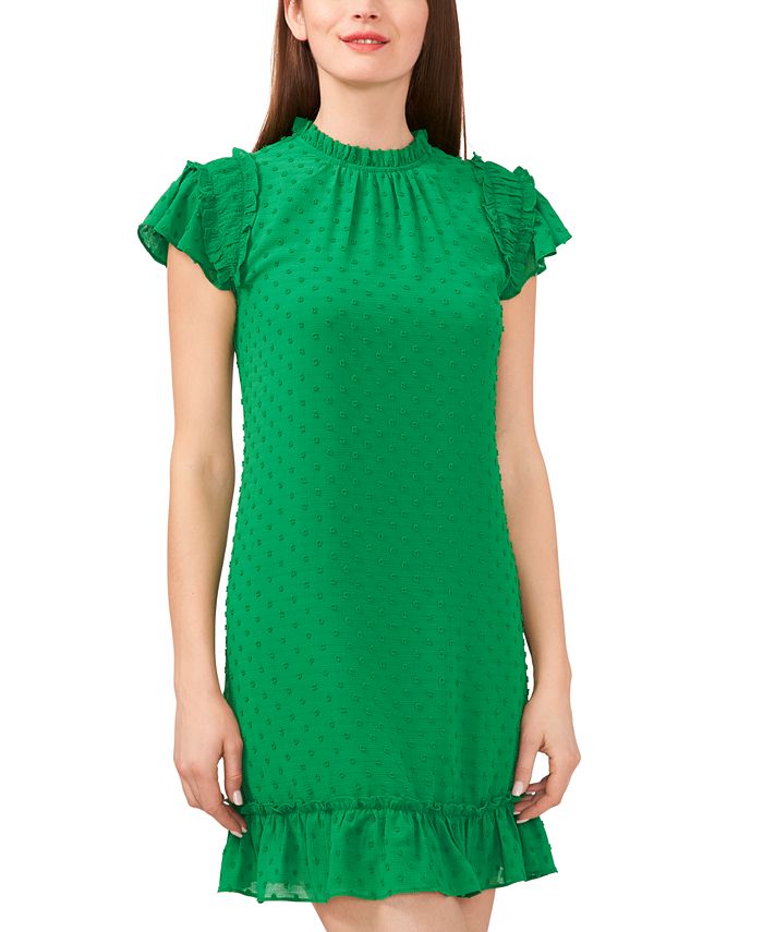 CeCe Women's Mock Neck FlutterSleeve ClipDot Dress Macy's