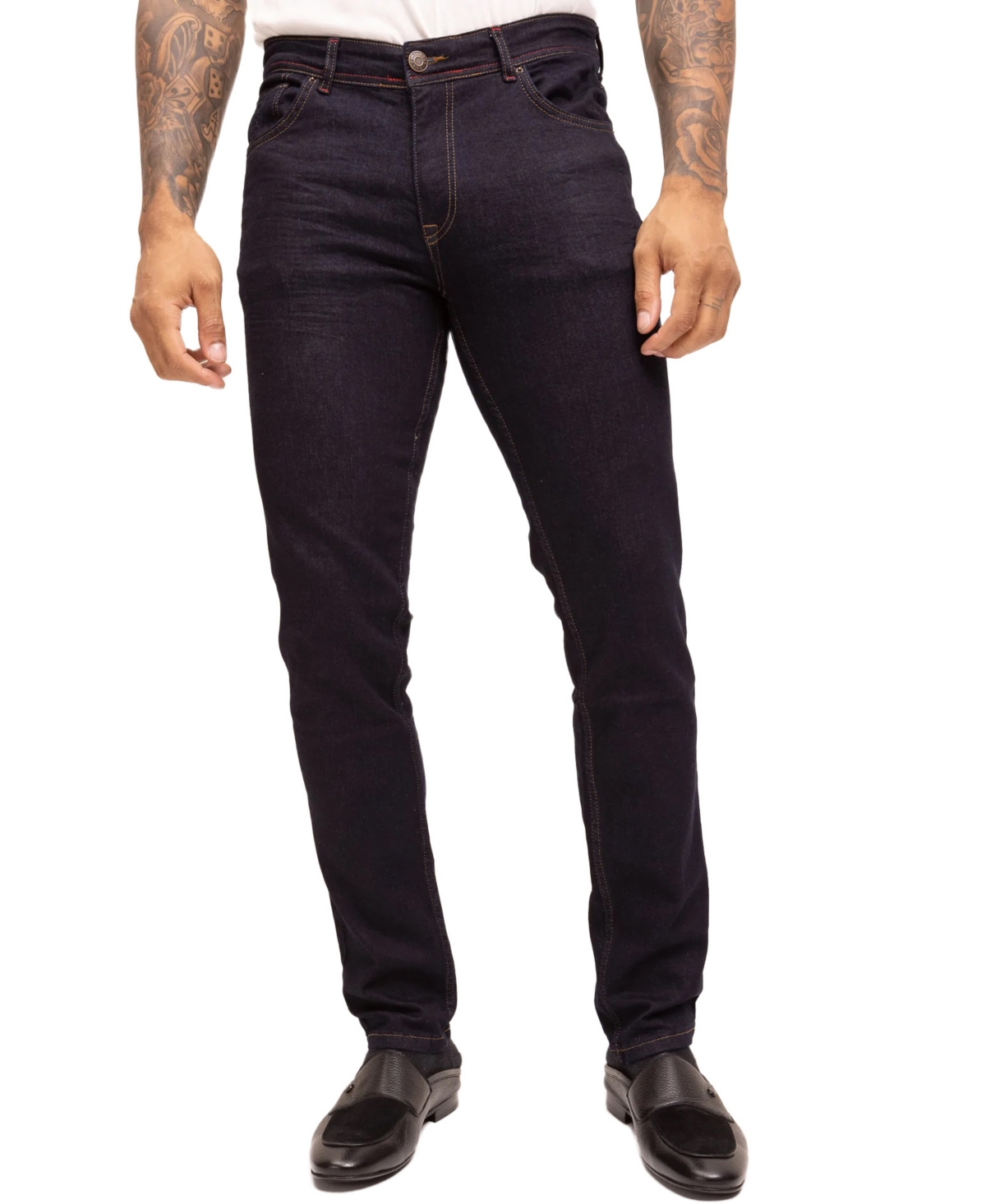 Men's Modern Contrast Stitch Zip Fly Jeans - Blue
