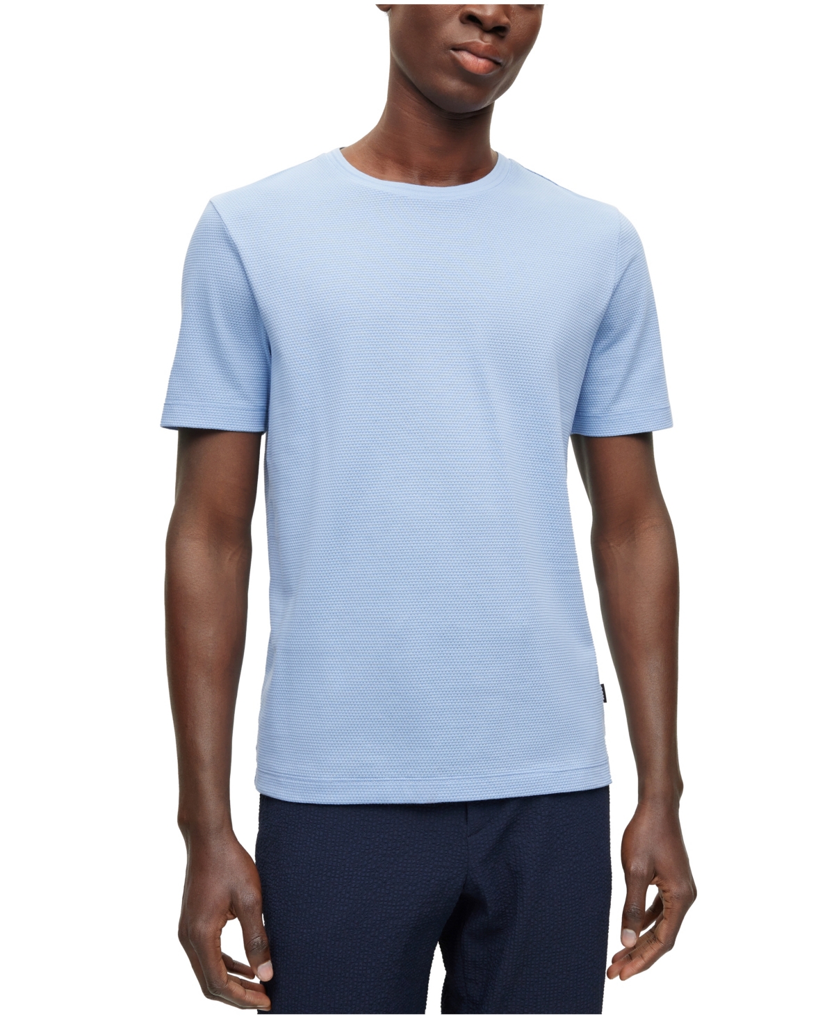 Hugo Boss Cotton-blend T-shirt With Bubble-jacquard Structure In Open Blue