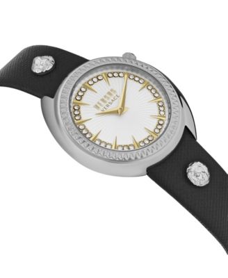 Women's Tortona Crystal 2 Hand Quartz Black Genuine Leather Watch, 38mm