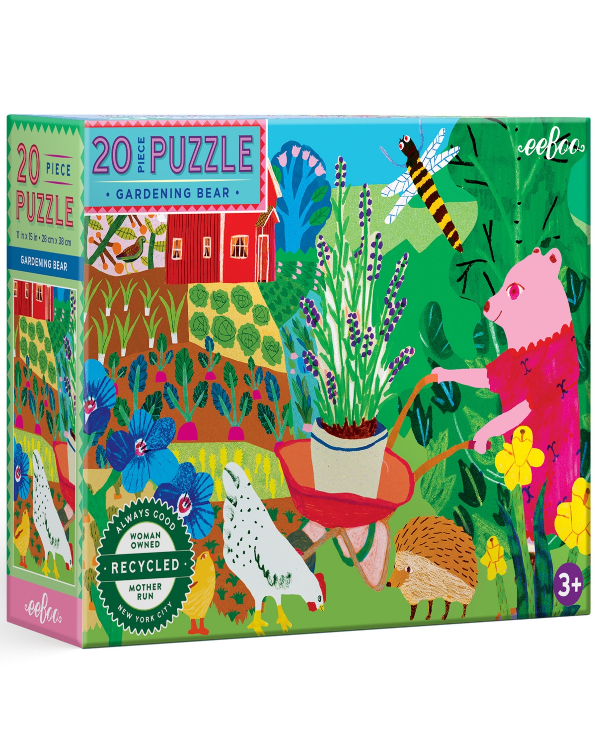 Eeboo Kids' Gardening Bear 20 Piece Jigsaw Puzzle Set, Ages 3 And Up In Multi