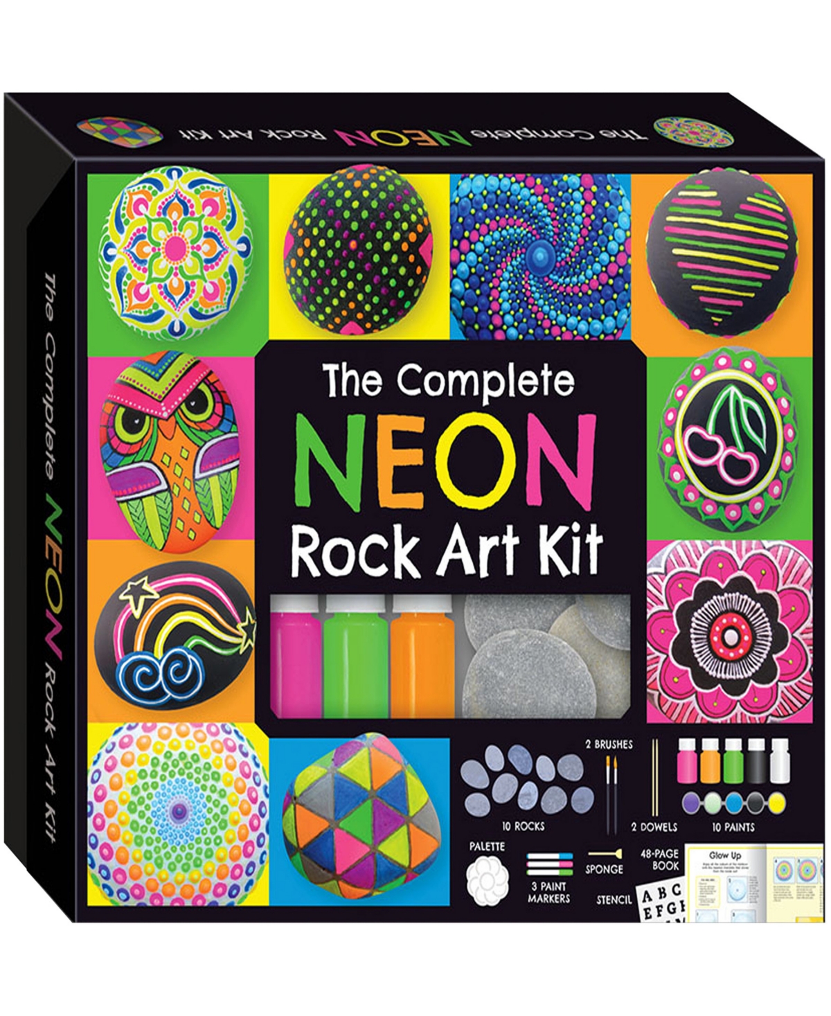Craft Maker The Complete Neon Rock Art Kit Diy Rock Painting For Kids, Rocks, Brushes, Paint, Stencils Included In Multi