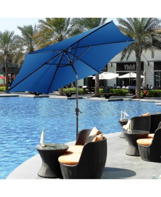 9FT Patio Umbrella Patio Market Steel Tilt W/ Crank Outdoor Yard Garden