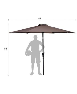 9FT Patio Umbrella Patio Market Steel Tilt W/ Crank Outdoor Yard Garden