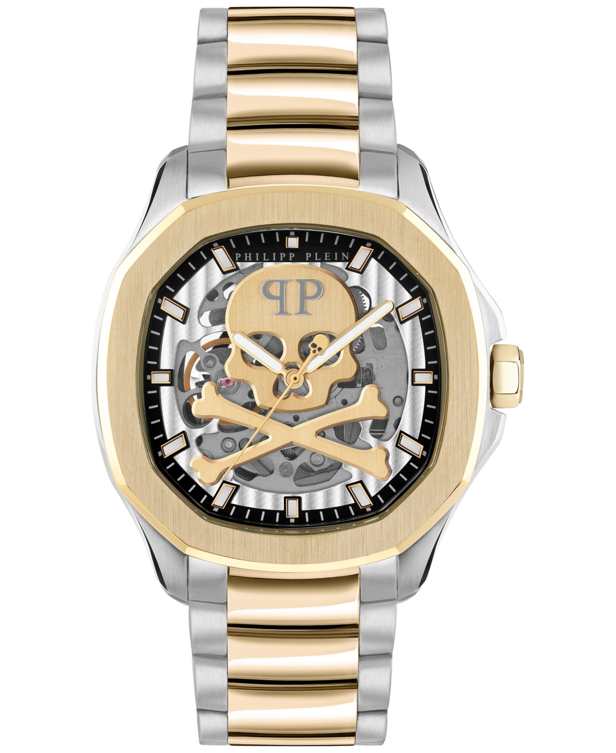 Shop Philipp Plein Men's Automatic Skeleton Spectre Two-tone Stainless Steel Bracelet Watch 42mm In Ip Yellow Gold,stainless Steel