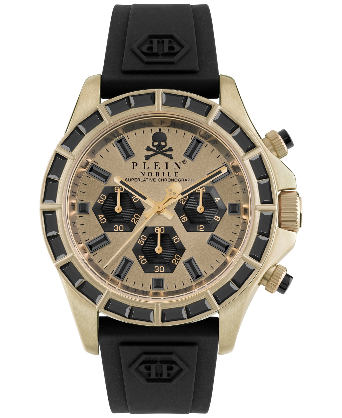 Philipp Plein Men's Chronograph Nobile Racing Black Silicone Strap Watch 43mm In Ip Beige