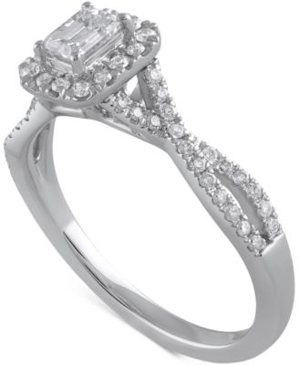 Macy's Diamond Emerald-Cut Twist Shank Engagement Ring (5/8 ct. t.w.) in  14k White Gold - Macy's