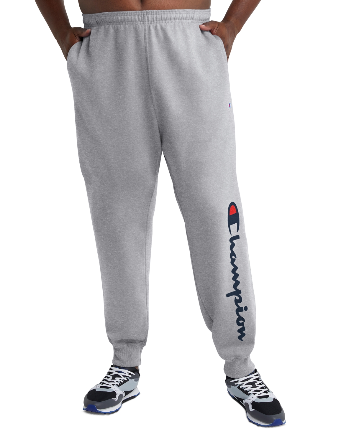 Champion Men's Big & Tall Powerblend Standard-fit Logo-print Fleece Joggers In Oxford Gray