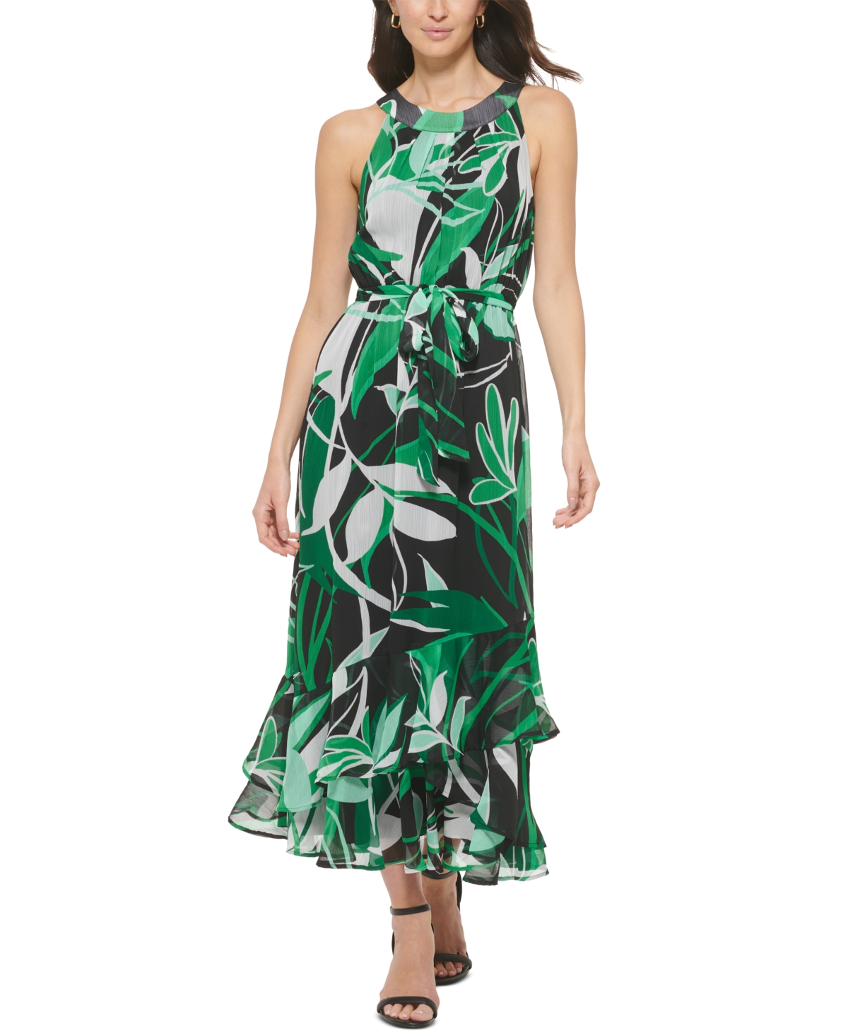 Calvin Klein Women's Printed Halter Maxi Dress In Fern Multi