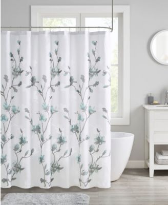Magnolia Floral Printed Burnout Shower Curtain, 72" x 72"