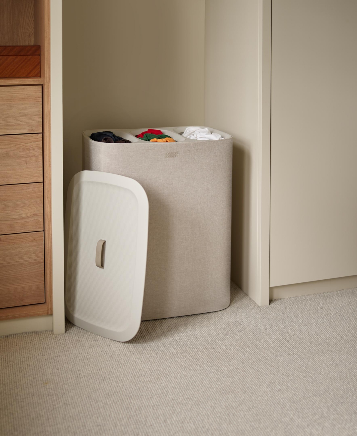 Shop Joseph Joseph Tota Trio 90-litre Laundry Separation Basket In Ecru