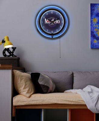 Modelo Retro Round Neon Wall Analog Clock with Pull Chain, 14.5"