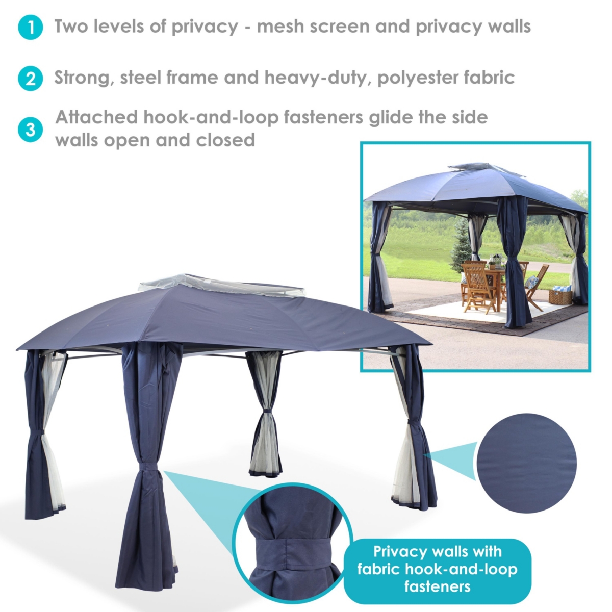 Sunnydaze Decor x Soft Top Polyester Gazebo with Privacy Wall - Navy