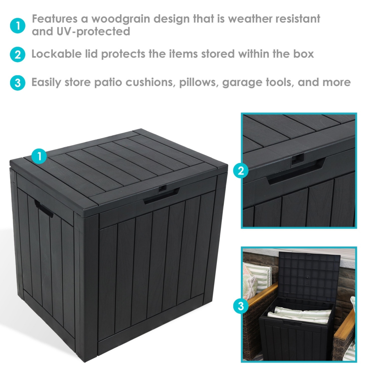 Sunnydaze Decor gal Faux Wood Plastic Outdoor Storage Box - Phantom Gray