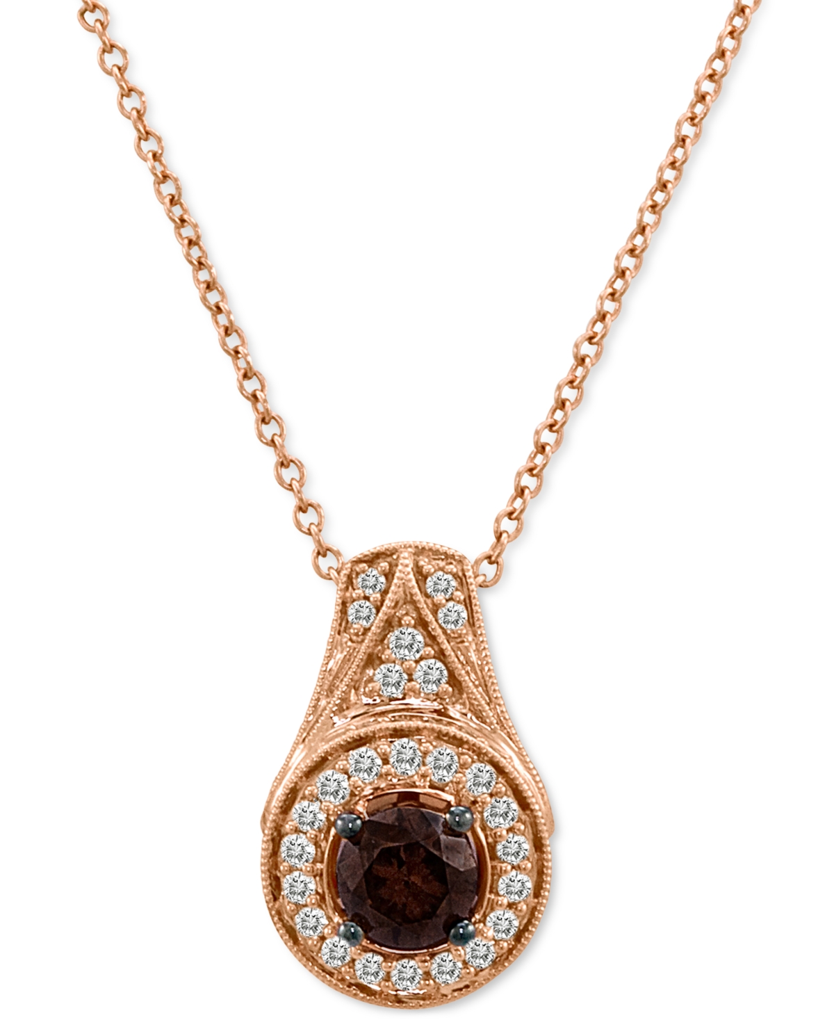 Le Vian Chocolate Diamond (3/8 Ct. T.w.) & Vanilla Diamond (3/8 Ct. T.w.) Halo 18" Pendant Necklace In 14k R In K Strawberry Gold Pendant