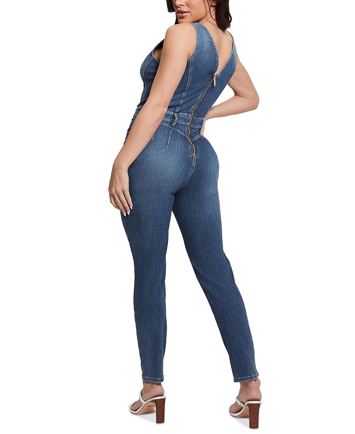 GUESS Women's Ester HorseshoeNeck Denim Jumpsuit Macy's