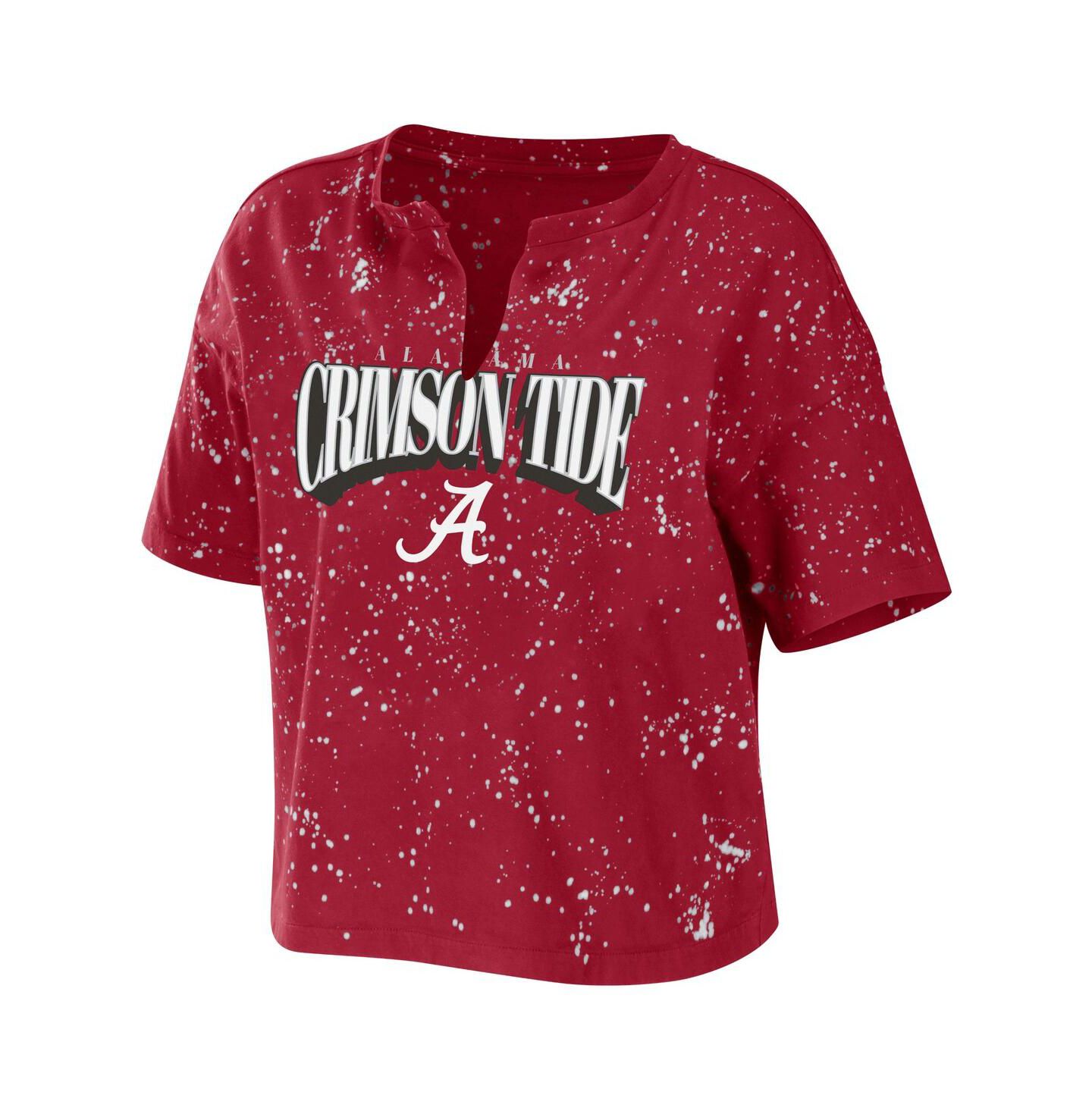 Женская футболка WEAR by Erin Andrews Crimson Alabama Crimson Tide Bleach Wash Splatter Notch Neck — фото 3