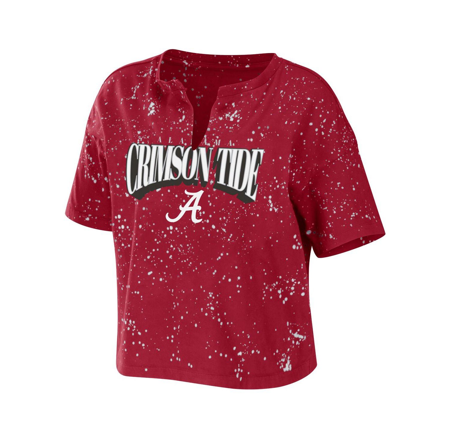 Women's Crimson Alabama Crimson Tide Bleach Wash Splatter Notch Neck T-shirt