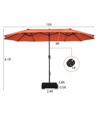15FT Double-Sided Twin Patio Umbrella Sun Shade Outdoor Crank Market Base
