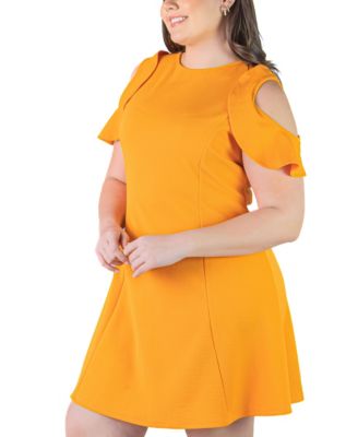 Plus Size Ruffle Cold Shoulder A Line Dress
