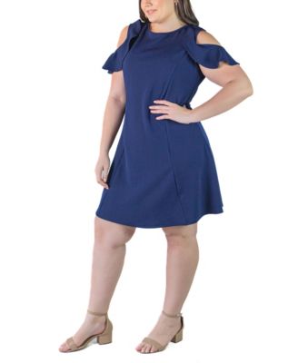Plus Size Ruffle Cold Shoulder A Line Dress