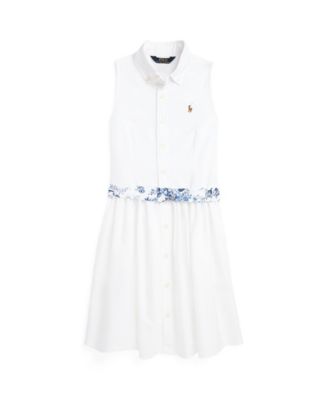 폴로 랄프로렌 Polo Ralph Lauren Big Girls Belted Oxford Sleeveless Shirtdress,Deckwash White