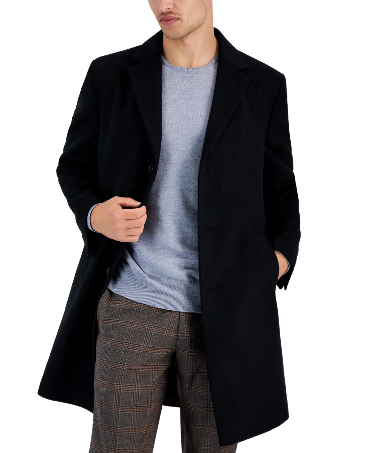 Kenneth Cole Reaction Men's Classic-fit Solid Overcoats In Black