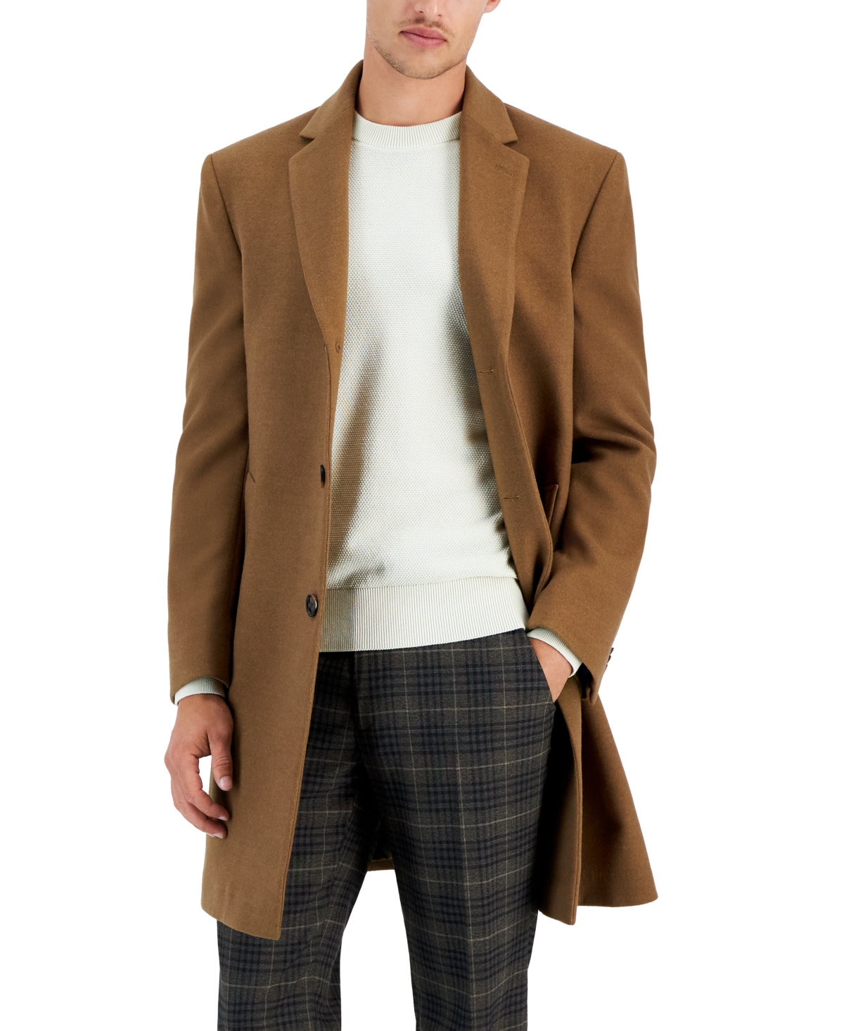 Kenneth Cole Reaction Men's Classic-fit Solid Overcoats In Dark Camel