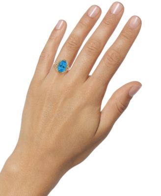 Blue Topaz (7 ct. t.w) Oval Ring in 14K Gold Plated Sterling Silver