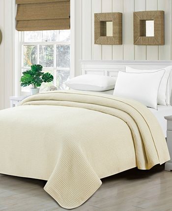 Melange Home 100% Wool Waffle Weave Blanket, King - Ivory