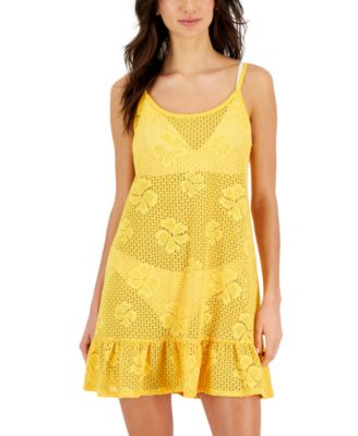 Miken - Women's Crocheted Ruffled-Hem Cover-Up Dress