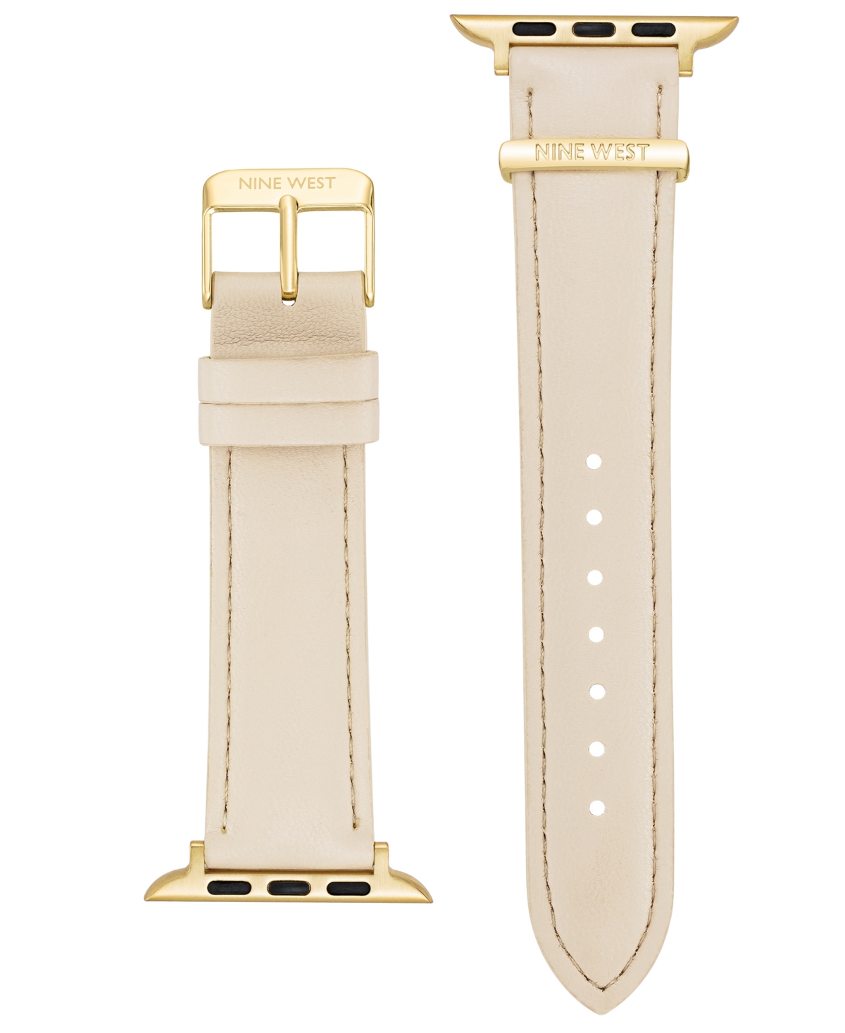 Nine West Women's Cream Smooth Faux Leather Strap With Silver-tone Stainless Steel Adaptors Compatible With 38