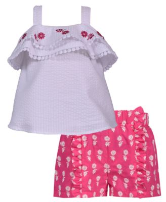 Photo 1 of SIZE 3-6M Bonnie Baby Baby Girls Seersucker Embroidered Top and Ruffled Shorts