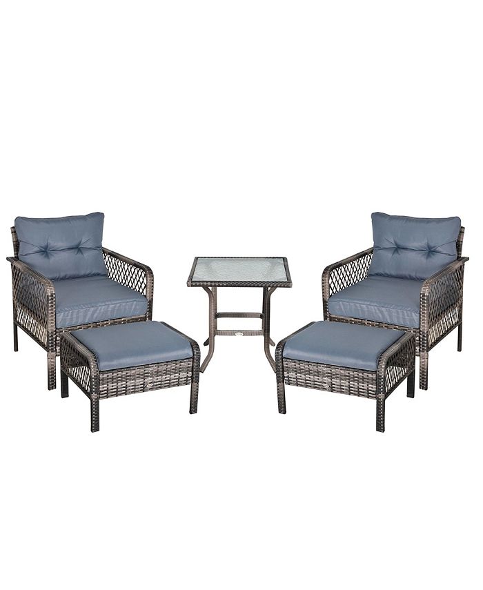 Outsunny 5Piece Wicker Patio Armchair Set with Ottoman, Outdoor PE Rattan Furniture Set with