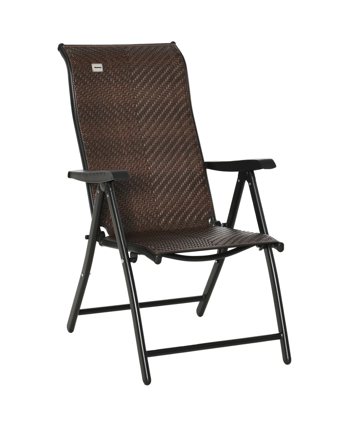 Outsunny Wicker Folding Patio Chair, Outdoor Pe Rattan Recliner Camping Chairs with 7-Level Adjustable High Backrest for Garden, Balcony, Indoor, Lawn