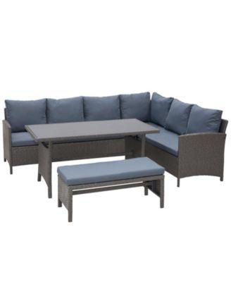 4pc Modern Outdoor Patio Rat Wicker Patio Dining Table Bench Sofa
