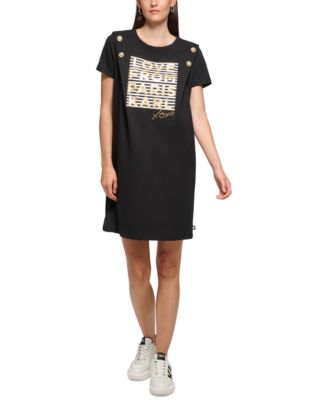 KARL LAGERFELD PARIS - Women's Button-Shoulder T-Shirt Dress