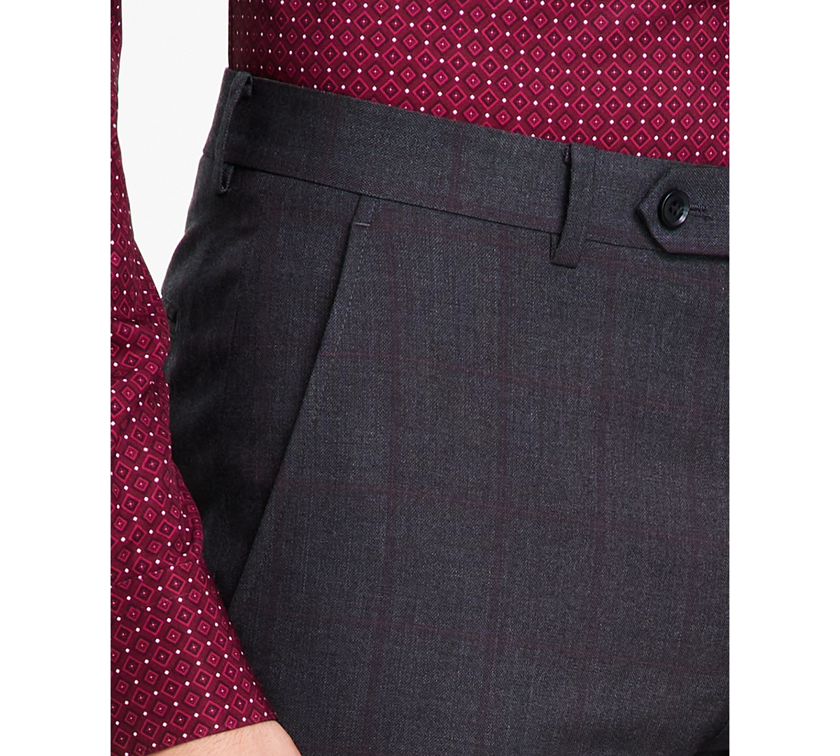 Alfani Men's Slim-Fit Windowpane Check Suit Pants, Created for Macy's -burgundy