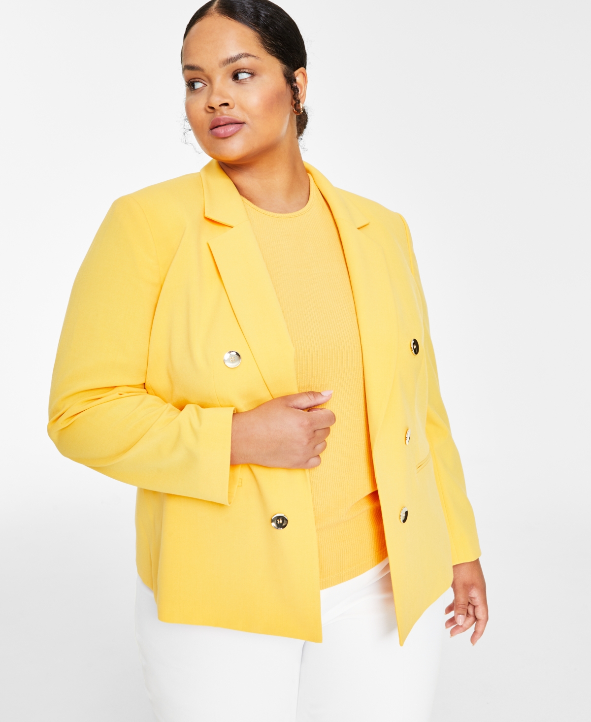 Bar Iii Plus Size Bi-stretch Faux-double-breasted Blazer, Created For ...
