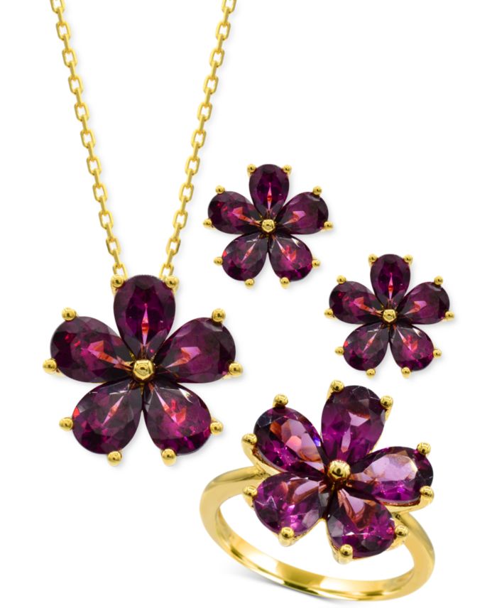 Rhodolite Garnet Flower Jewelry Collection in 14k Gold-Plated Sterling