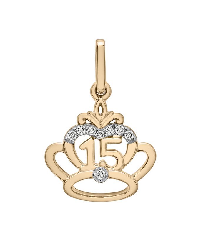 Wrapped Diamond Quinceanera Charm Pendant (1/20 ct. t.w.) in 10k Gold, Created for Macy's Macy's